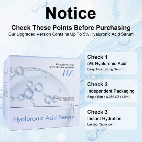 5% Hyaluronic Acid Serum Ultra Moisturizing & Elastic Skin - Wake Nature Perfection Hyaluronic Acid - Anti-Aging Serum for Face Single-Use Vials Skincare - Repair Sensitive Skin (1.5 ml)*30